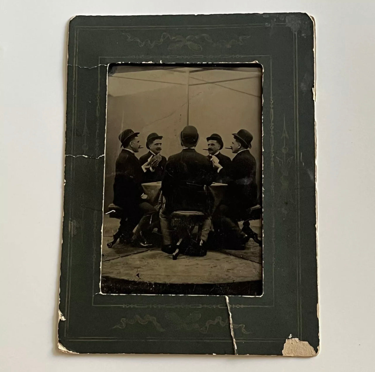 RESERVED Antique 1/4 Plate Tintype Photograph Multigraph Mirror Trick Odd Man Poker Cigar