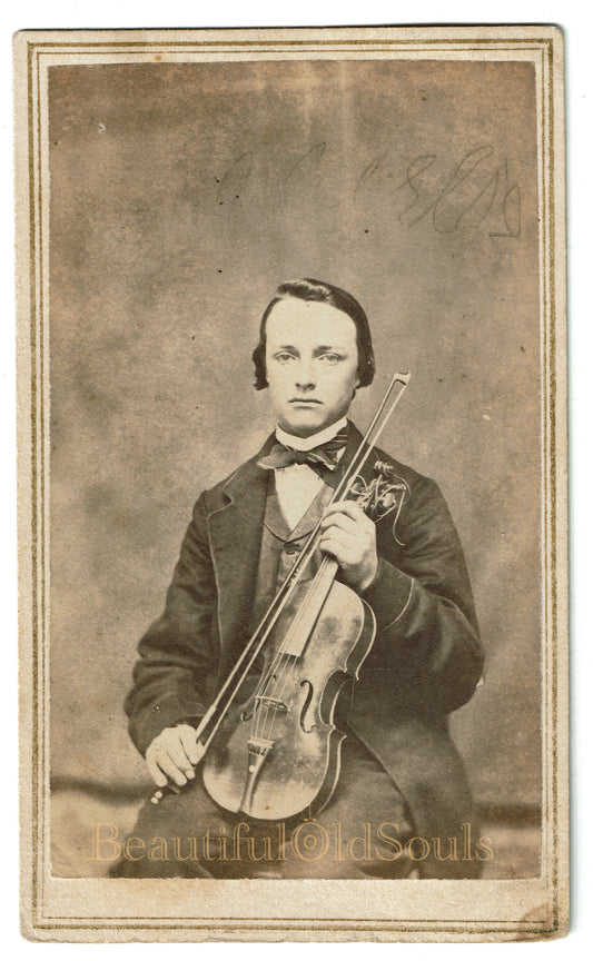 Antique Carte de Visite Photograph Young Man with Violin