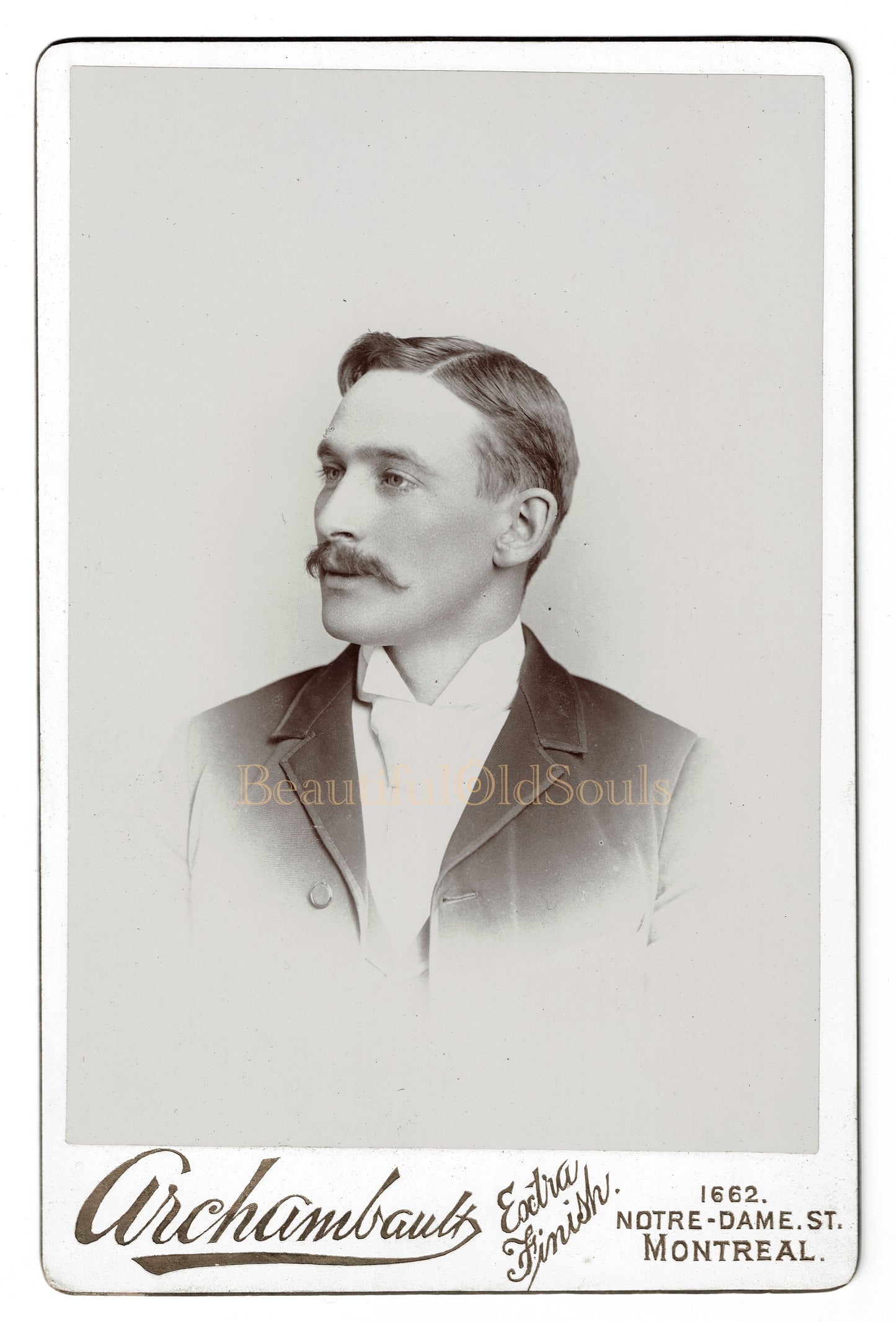 Antique Cabinet Card Very Handsome Young Man Mustache Montreal Canada
