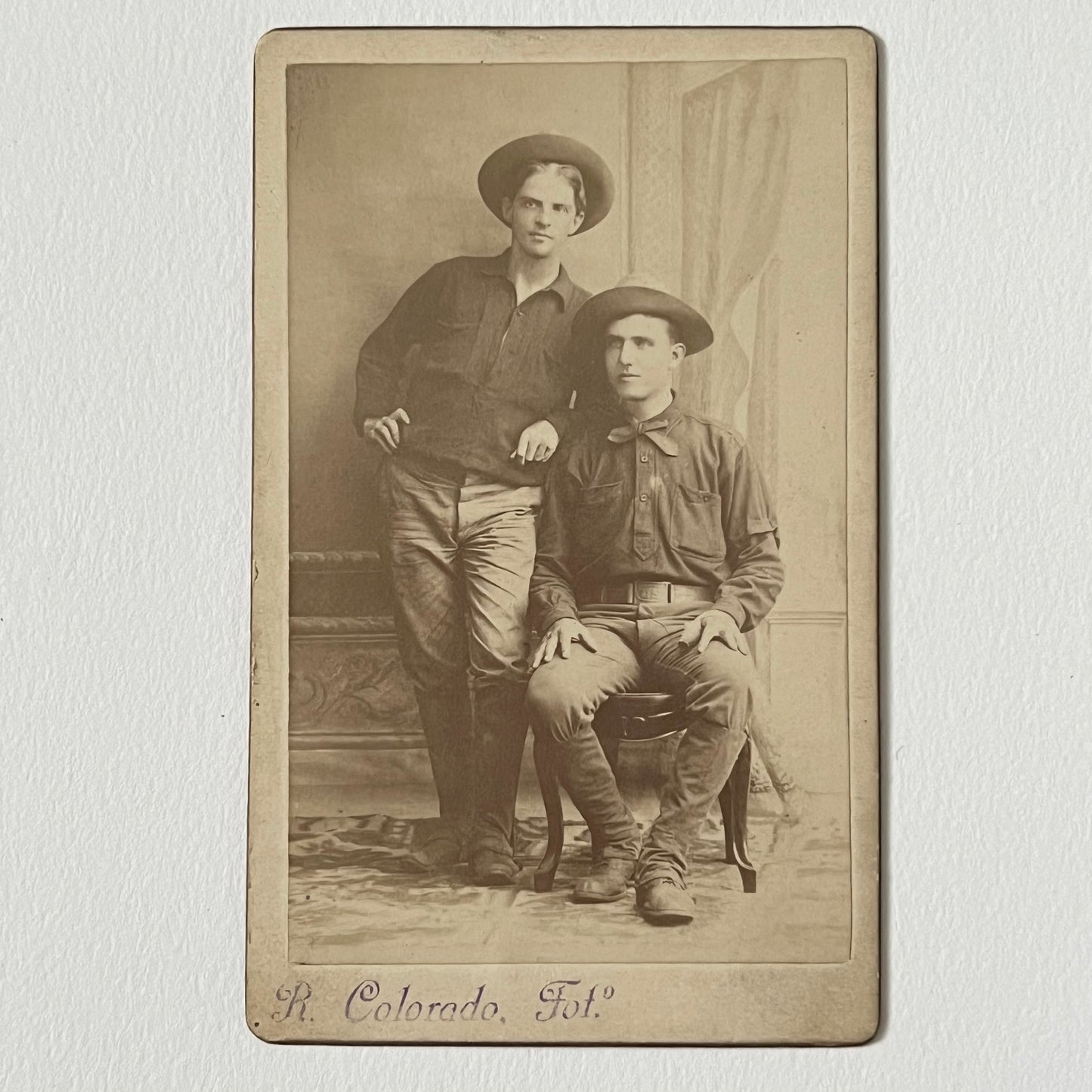 Antique Carte de Visite Photograph Handsome Affectionate Young Mountie Ranger Men Colorado