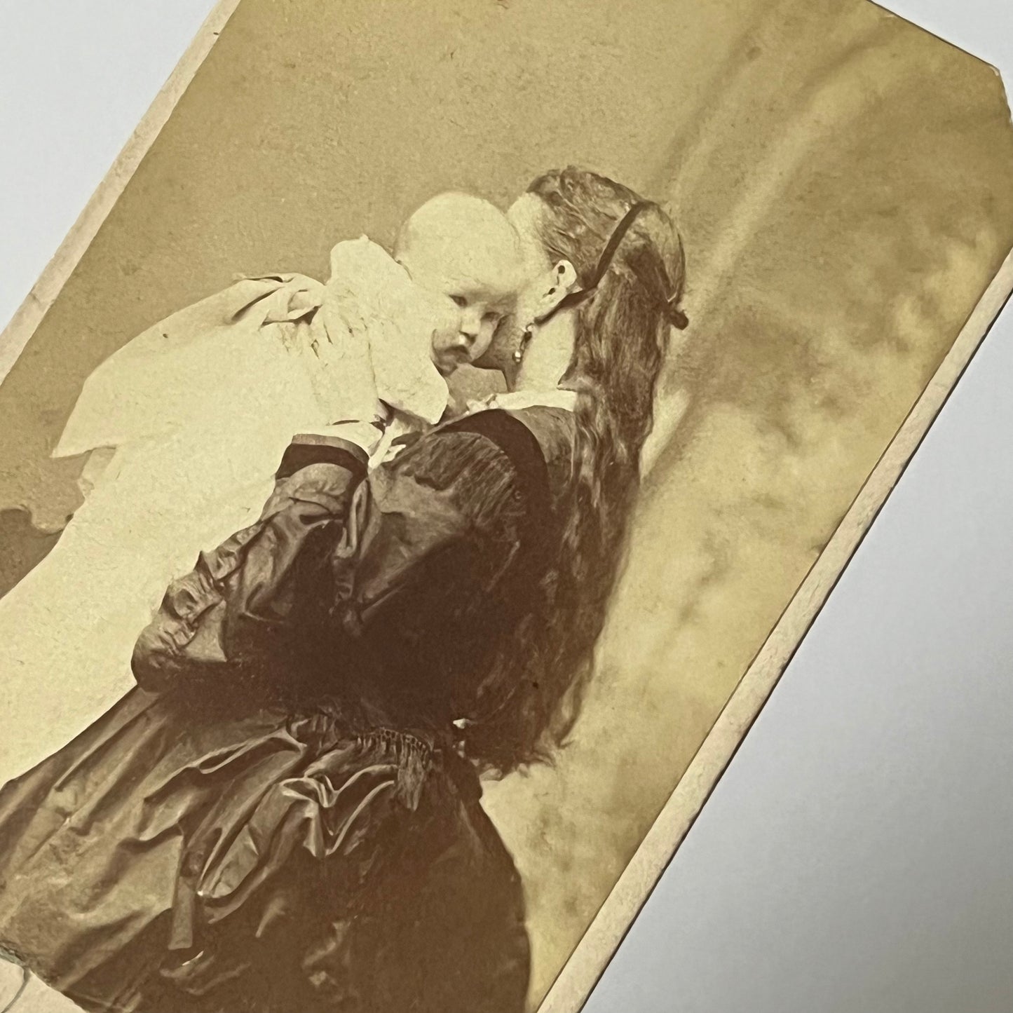 Antique Carte de Visite Photograph Hidden Mother with Long Hair & Sweet Baby Odd