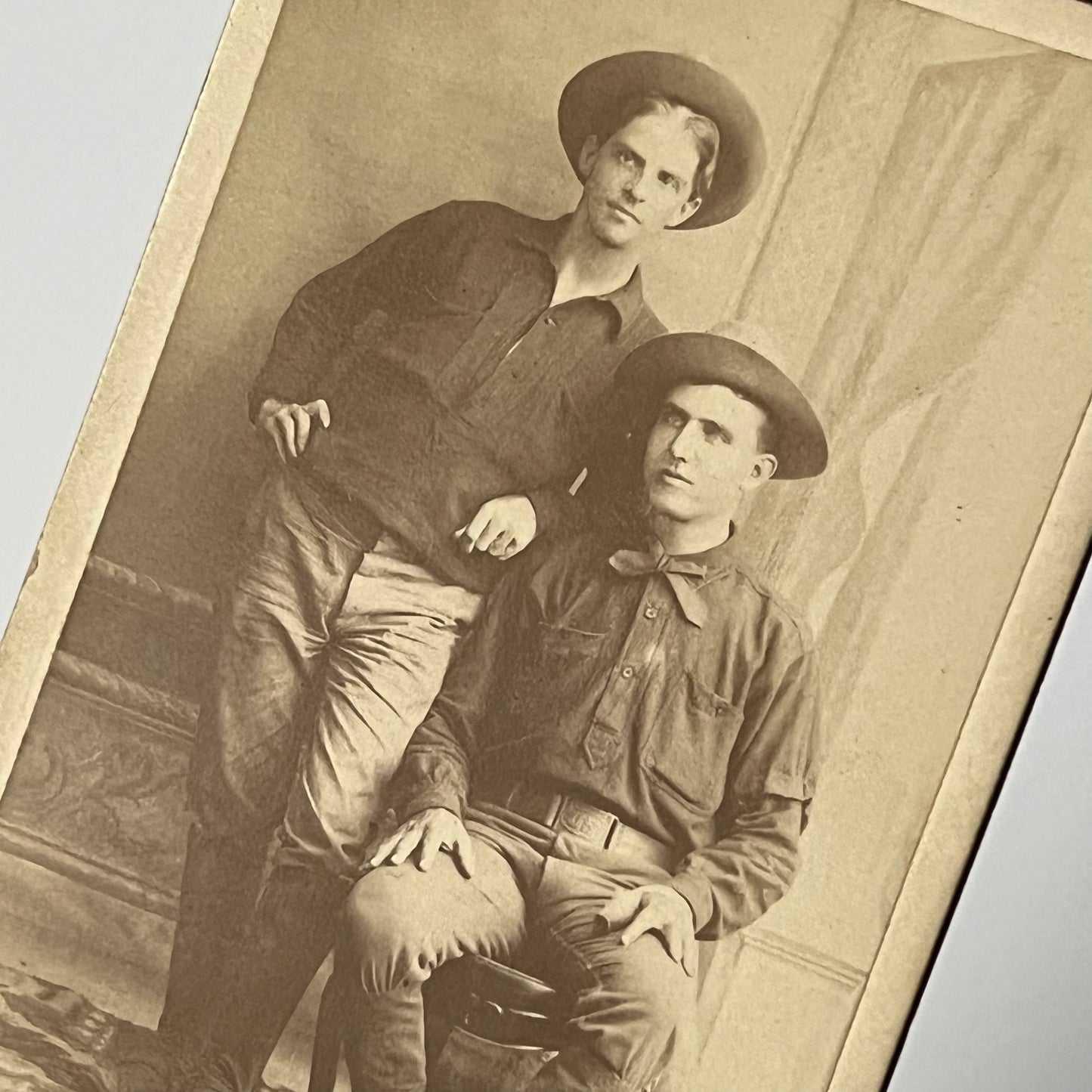 Antique Carte de Visite Photograph Handsome Affectionate Young Mountie Ranger Men Colorado