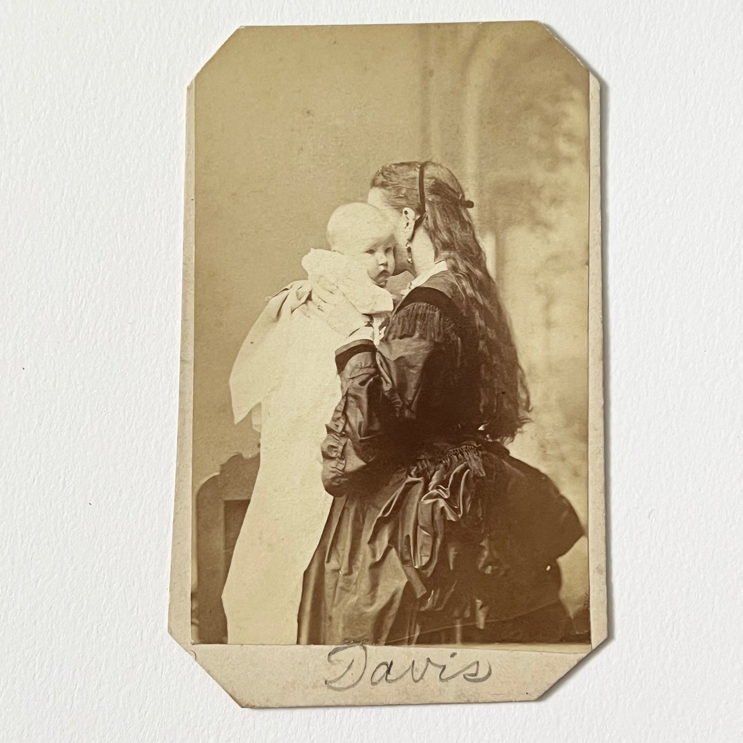 Antique Carte de Visite Photograph Hidden Mother with Long Hair & Sweet Baby Odd