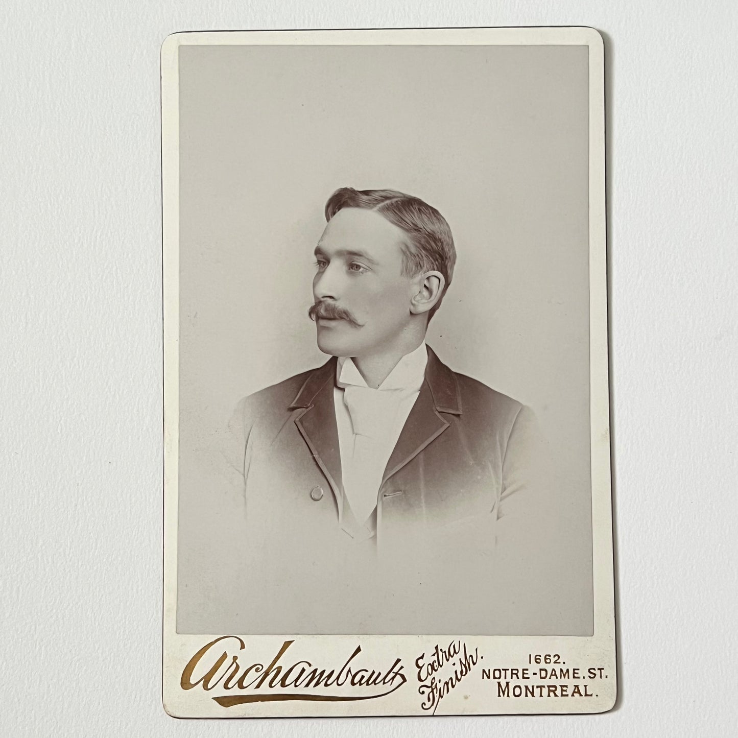 Antique Cabinet Card Very Handsome Young Man Mustache Montreal Canada